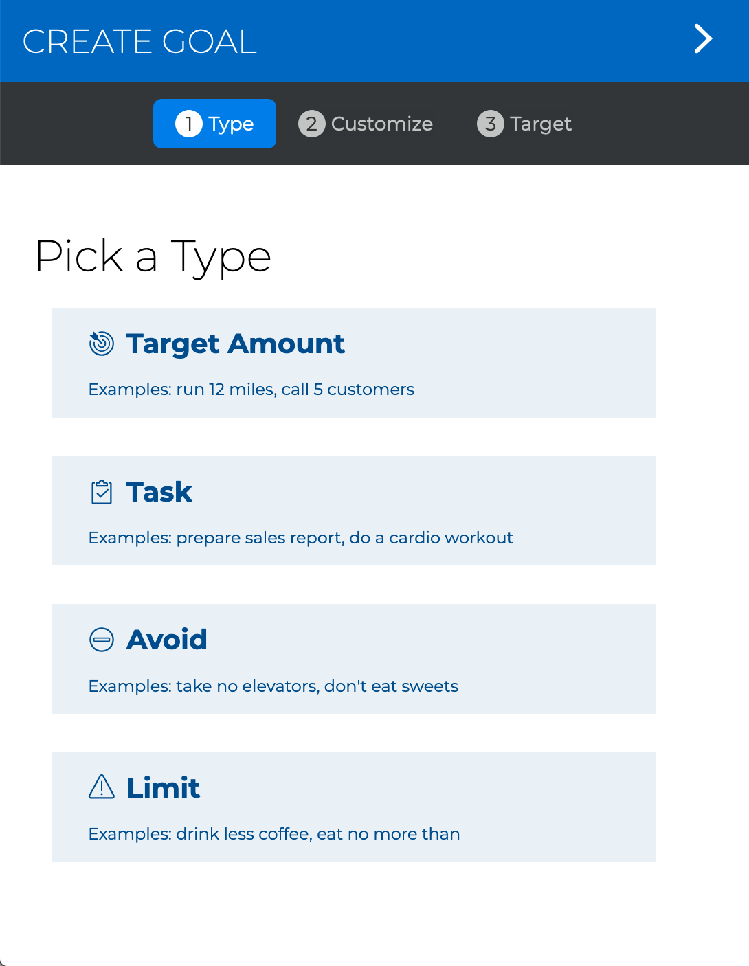 4 Different Goal Type Options